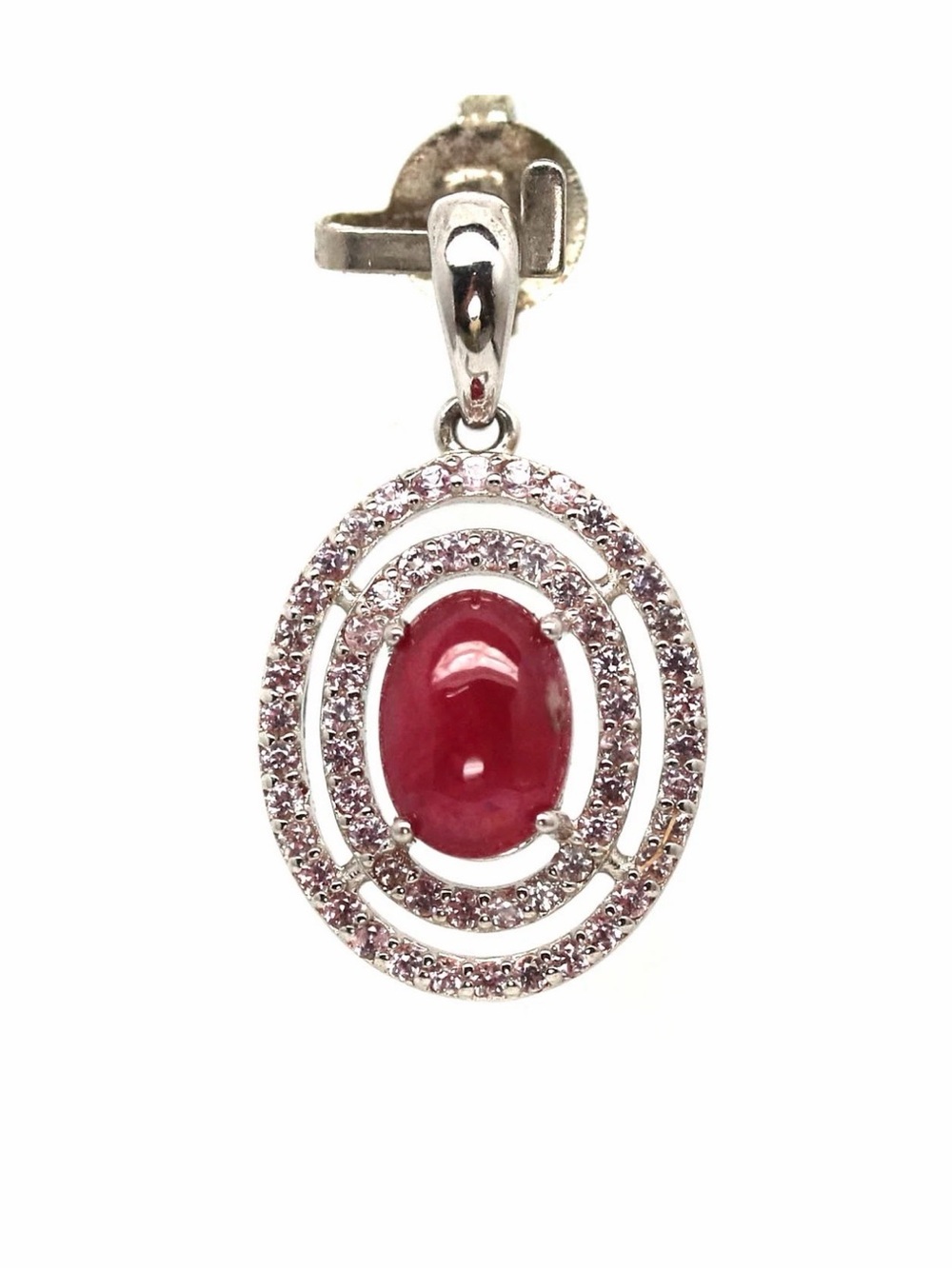 Stunning Natural Ruby Cabochon & Pink Sapphire Diamond cut Pendant Necklace 18”